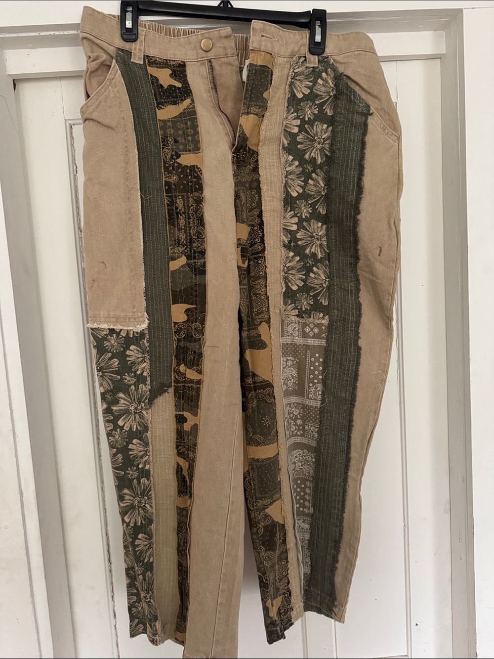 Oli & Hali Patchwork Beige and Olive Green Women's Jeans
